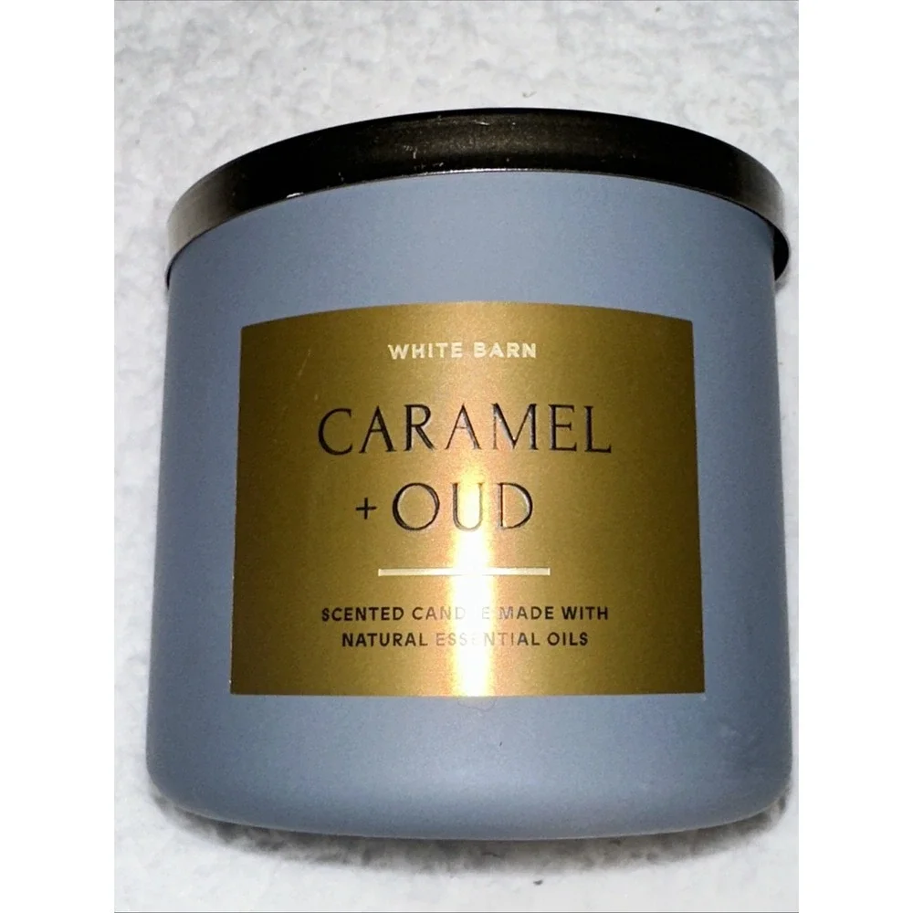 White Barn Bath & Body Works Caramel + Oud 3-Wick Scented Candle 14.5 oz Gold